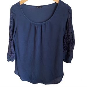 Unique Spectrum 3/4 Sleeves Boat Neckline Navy Blue Top size S/M